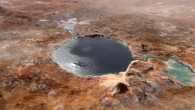 This illustration shows Jezero Crater -- the landing site of NASA’s Mars 2020 Perseverance rover -- as it may have looked billions of years ago on Mars, when it was a lake. Image credit: NASA / JPL-Caltech.
