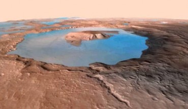 Rendering of Gale Lake some 3.5 billion years ago, when Mars was warmer and much wetter. Image credit: Evan Williams / NASA / Mars Reconnaissance Orbiter HIRISE project.