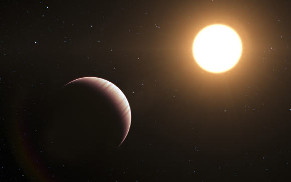 An artist’s impression of the hot-Jupiter exoplanet tau Boötis b. Image credit: L. Calçada / ESO.