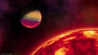 An artist’s impression of the hot-Jupiter exoplanet HAT-P-68b and its parent star HAT-P-68 (also known as GSC 1925-01046 and 2MASS 07535598+2356176), a K5-type dwarf star with a mass of 0.68 solar masses and a radius of 0.67 solar radii. Image credit: Sci-News.com.