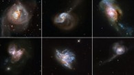 Adamo et al. investigated the rate of star formation within six merging galaxy systems (from left to right, from top to bottom): NGC 3256, NGC 1614, NGC 4194, NGC 3690, NGC 6052, and NGC 34. Image credit: NASA / ESA / Hubble Heritage Team / STScI / AURA / A. Evans / University of Virginia, Charlottesville / NRAO / Stony Brook University / Adamo et al.