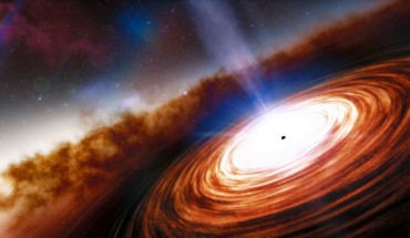 An artist’s impression of the quasar J031343.84-180636.4. Image credit: NOIRLab / NSF / AURA / J. da Silva.