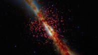 This visualization represents a 3D map of brown dwarfs (red dots) that have been discovered within 65 light-years of the Sun. The Sun, which is not shown, is located at the center of the view. The disk of the Milky Way appears in the background. Other stars close to the Sun appear as variously colored points in the field. Image credit: NOIRLab / NSF / AURA / J. da Silva.