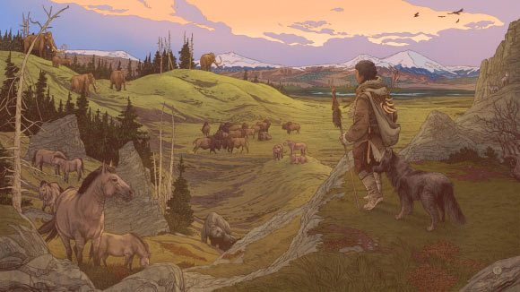 The first people to reach and disperse across the Americas did so in tandem with their dogs. Image credit: Ettore Mazza.