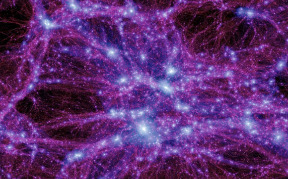 This image was produced by a simulation showing the evolution of dark matter in the Universe. Image credit: Milennium-II Simulation.