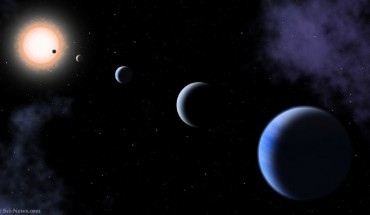 An artist’s impression of the five-planet system HD 108236. Image credit: Sci-News.com.