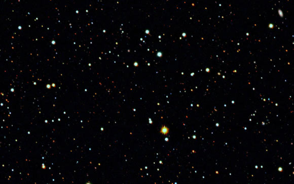 This image from the SkyMapper Telescope shows the vicinity of the Tucana II galaxy. Image credit: Anirudh Chiti, MIT.