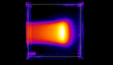 An optical image of plastic scintillator during irradiation of 73.9-MeV/c positive muons. Image credit: Yamamoto et al., doi: 10.1038/s41598-020-76652-8.