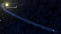 An artist’s impression of a thin gas cloud formed by tidal disruption from a passing star. Wang et al. think this is one of the possible ways the cold clump of gas detected in the study could have been formed. Image credit: Mark Myers / OzGrav.