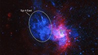 This composite image contains data from NASA’s Chandra X-ray Observatory (blue) and the NSF’s Very Large Array (red) of Sgr A East. This object is located very close to the supermassive black hole in the Milky Way’s center, and likely overruns the disk of material surrounding the black hole. Image credit: NASA / CXC / Nanjing University / Zhou et al. / NSF / NRAO / VLA.