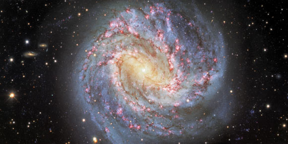 This DECam image shows Messier 83, a stunning face-on spiral galaxy located about 15 million light-years away in the southern constellation of Hydra. Its spiral arms are lined with dark lanes of dust and peppered with reddish, star-forming clouds of hydrogen gas. Image credit: CTIO / NOIRLab / DOE / NSF / AURA / M. Soraisam, University of Illinois / Travis Rector, University of Alaska Anchorage / Mahdi Zamani & Davide de Martin.