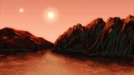 This artist’s conception shows a hypothetical rocky exoplanet in the Alpha Centauri system. Image credit: Michael S. Helfenbein.