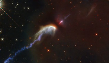 This Hubble image shows two Herbig-Haro objects HH46 and HH47. The color image was made from separate exposures taken in the visible and infrared regions of the spectrum with Hubble’s Wide Field Camera 3 (WFC3). It is based on data obtained through six filters. The color results from assigning different hues to each monochromatic image associated with an individual filter. Image credit: NASA / ESA / Hubble / B. Nisini.