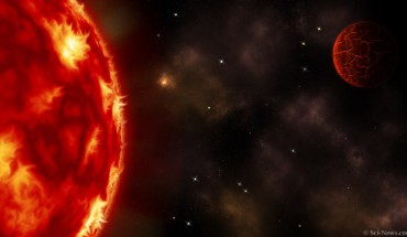 An artist’s impression of the super-Earth planet Gliese 740b and its parent star. Image credit: Sci-News.com.
