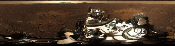 This is the first 360-degree panorama taken by the Mastcam-Z instrument aboard NASA’s Perseverance Mars rover. Image credit: NASA / JPL-Caltech / MSSS / ASU.
