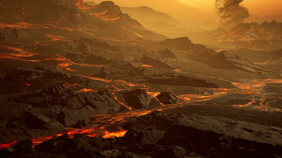 An artist’s impression of the surface of Gliese 486b. Image credit: RenderArea, https://renderarea.com.