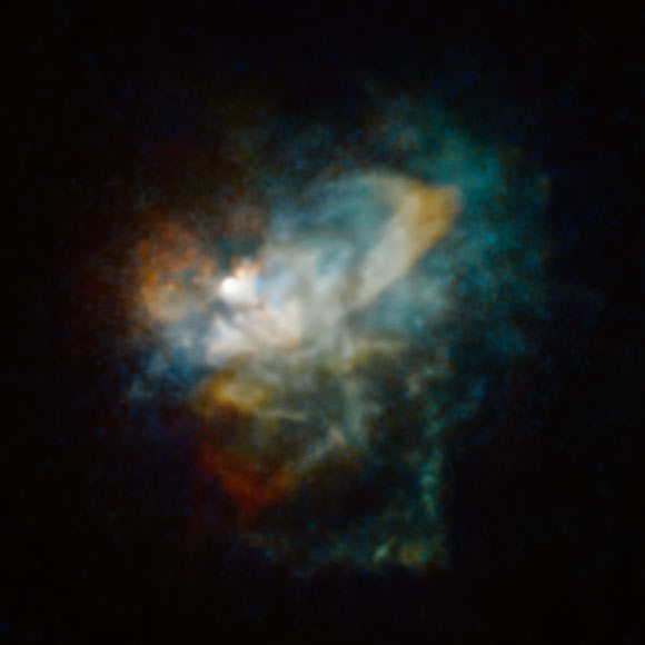 This Hubble image shows the huge nebula of material cast off by VY Canis Majoris. Image credit: NASA / ESA / Hubble / R. Humphreys, University of Minnesota / J. Olmsted, STScI.