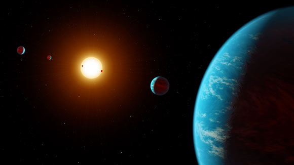 An artist’s impression of the six-planet system K2-138. Image credit: NASA / JPL-Caltech / R. Hurt, IPAC / Sci-News.com.