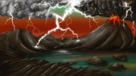 An illustration of early Earth, as it would have looked around 4 billion years ago. Image credit: Lucy Entwisle.