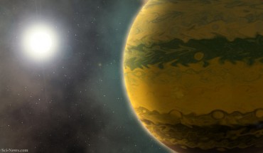 An artist’s impression of the warm giant exoplanet TOI-201b and its parent star. Image credit: Sci-News.com.