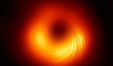 This EHT image shows the polarized view of the black hole in Messier 87. The lines mark the orientation of polarization, which is related to the magnetic field around the shadow of the black hole. Image credit: EHT Collaboration.