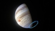 This image shows an artist’s impression of winds in Jupiter’s stratosphere near the planet’s south pole, with the blue lines representing wind speeds; these lines are superimposed on a real image of Jupiter, taken by the JunoCam imager aboard NASA’s Juno spacecraft. Image credit: ESO / L. Calçada / NASA / JPL-Caltech / SwRI / MSSS.
