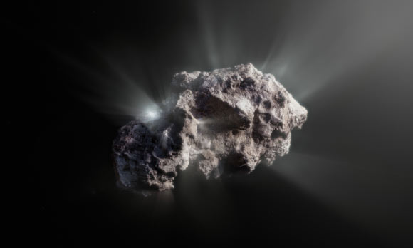 An artist’s impression of what the surface of the interstellar comet 2I/Borisov might look like. Image credit: ESO / M. Kormesser.