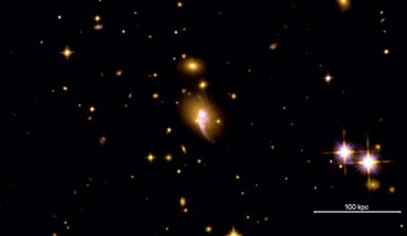 This Hubble image shows the galaxy cluster CHIPS1911+4455. Image credit: NASA / ESA / Hubble Heritage Team.