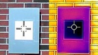 An infrared camera shows how a sample of the whitest white paint (the dark purple square in the middle) actually cools the board below ambient temperature, something that not even commercial ‘heat rejecting’ paints do. Image credit: Joseph Peoples / Purdue University.