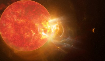 An artist’s conception of a violent stellar flare from Proxima Centauri. Image credit: S. Dagnello, NRAO / AUI / NSF.