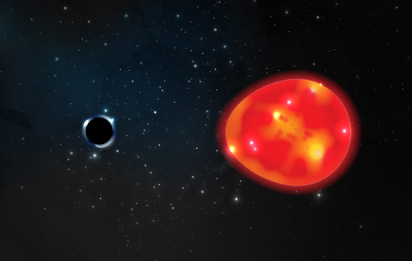 An artist’s impression of the V723 Mon binary system. Image credit: Lauren Fanfer / Ohio State University.