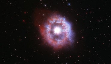 This Hubble image shows AG Carinae, a luminous blue variable star some 20,000 light-years away in the constellation of Carinae. The color image was made from separate exposures taken in the visible and ultraviolet regions of the spectrum with Hubble’s Wide Field Camera 3 (WFC3) instrument. Four filters were used to sample various wavelengths. The color results from assigning different hues to each monochromatic image associated with an individual filter. Image credit: NASA / ESA / STScI.