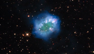This Hubble image shows the Necklace Nebula, a planetary nebula some 15,000 light-years away in the constellation of Sagitta. Image credit: NASA / ESA / Hubble / K. Noll.