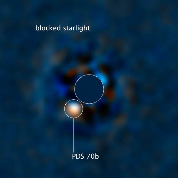 This Hubble image shows the young exoplanet PDS 70b. Image credit: Joseph DePasquale, STScI.