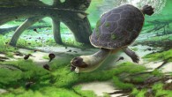 Life reconstruction of Sahonachelys mailakavava preying upon young larvae of the giant frog Beelzebufo ampinga using specialized suction feeding. Image credit: Andrey Atuchin.