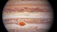 This visible-light image of Jupiter was created from data captured on January 11, 2017 using Hubble’s Wide Field Camera 3. Near the top, a long brown feature called a ‘brown barge’ extends 72,000 km (nearly 45,000 miles) in the east-west direction. The Great Red Spot stands out prominently in the lower left, while the smaller feature nicknamed Red Spot Jr. (known to Jovian scientists as Oval BA) appears to its lower right. Image credit: NASA / ESA / NOIRLab / NSF / AURA / Wong et al. / de Pater et al. / M. Zamani.