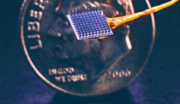 As part of the BrainGate clinical trial, researchers are using tiny electrode arrays to record signals from the motor cortex of the brain; those signals can then be used to control robotic prostheses, computers or other devices; the hope is that such a system may one help restore communication and movement in people with paralysis due to injury or illness. Image credit: BrainGate.org.