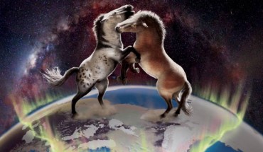 Ancient horses crossed over the Bering Land Bridge in both directions between North America and Asia multiple times during the Pleistocene. Image credit: Julius Csotonyi.