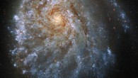This Hubble image shows the trailing arms of the spiral galaxy NGC 2276. The color image was made from separate exposures taken in the ultraviolet, visible and near-infrared regions of the spectrum with Hubble’s Wide Field Camera 3 (WFC3). It is based on data obtained through five filters. The color results from assigning different hues to each monochromatic image associated with an individual filter. Image credit: NASA / ESA / Hubble / P. Sell / L. Shatz.