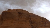 Curiosity captured these clouds just after sunset on March 19, 2021, the 3,063rd Martian day, or sol, of the rover’s mission. The image is made up of 21 individual images stitched together and color corrected so that the scene appears as it would to the human eye. Image credit: NASA / JPL-Caltech / MSSS.