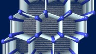 Visualization of the structure of 4H-Si viewed perpendicular to the hexagonal axis. A transmission electron micrograph showing the stacking sequence is displayed in the background. Image credit: Thomas Shiell / Timothy Strobel.
