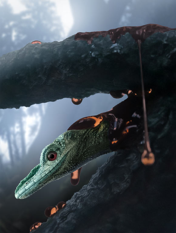 An artist’s impression of Oculudentavis naga, which was between 5 and 8 cm (2-3 inches) long, not including its tail. Image credit: Stephanie Abramowicz / Peretti Museum Foundation / Current Biology.