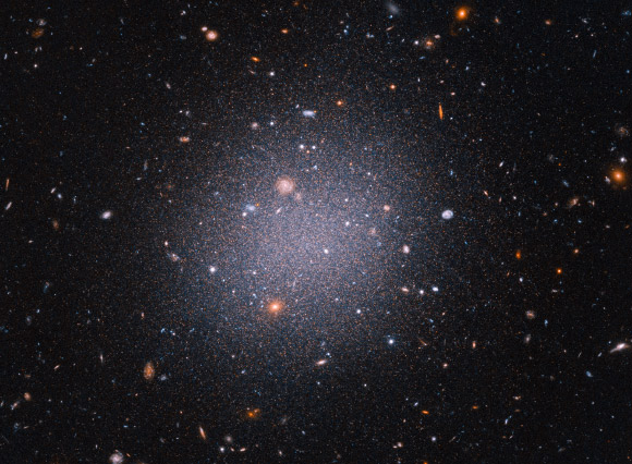 This Hubble image shows NGC 1052-DF2, an ultra-diffuse galaxy located 72 million light-years away in the constellation of Cetus. Image credit: NASA / ESA / Hubble / STScI / Zili Shen & Pieter van Dokkum, Yale University / Shany Danieli, IAS / Alyssa Pagan, STScI.