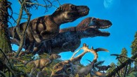 A pair of adult Nanuqsaurus tyrannosaurs and their young. Image credit: James Havens.