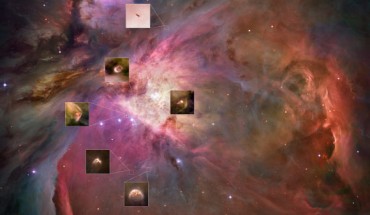 Hubble’s image of the Orion Nebula with proplyd highlights. Image credit: NASA / ESA / M. Robberto, Space Telescope Science Institute & ESA / Hubble Space Telescope Orion Treasury Project Team / L. Ricci, ESO.