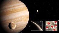 Roth et al. reveal the first evidence for water vapor in the atmosphere of Ganymede, the result of the thermal escape of water vapor from the moon’s icy surface. Image credit: NASA / ESA / Hubble / J. daSilva.