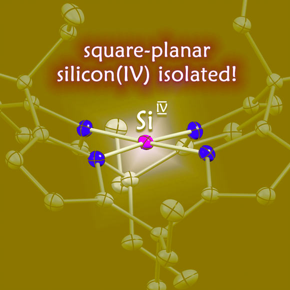 Silicon(IV) with a square-planar configuration represents a transition state. Image credit: Ebner & Greb, doi: 10.1016/j.chempr.2021.05.002.