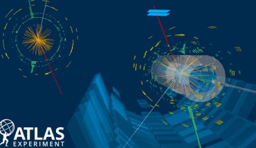 Display of a candidate WWW→ 3 leptons + neutrinos event; the event is identified by its decay to a muon (red line), two electrons (blue lines) and missing transverse energy (white dashed line). Image credit: CERN.