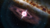 This illustration depicts a collapsing star that is producing two short gamma-ray jets. Image credit: Gemini Observatory / NOIRLab / NSF / AURA / J. da Silva / M. Zamani, NOIRLab.