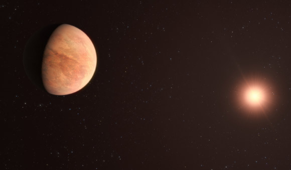 This artist’s impression shows the warm terrestrial planet L 98-59b. Image credit: M. Kornmesser / ESO.